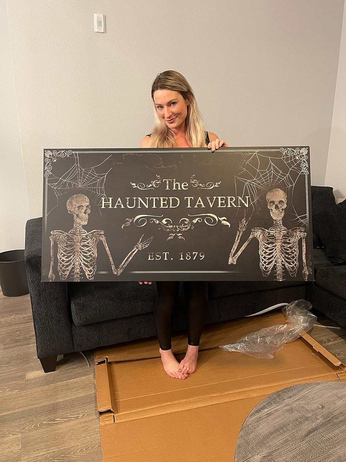 Tailored Canvases Gothic Family Wall Decor - Personalized Grunge Vintage Skeleton Room Decor for Home, Halloween Lovers, Men & Women for Bedroom, Living Room - Goth Spooky, Custom Couple Name, 20"x10"