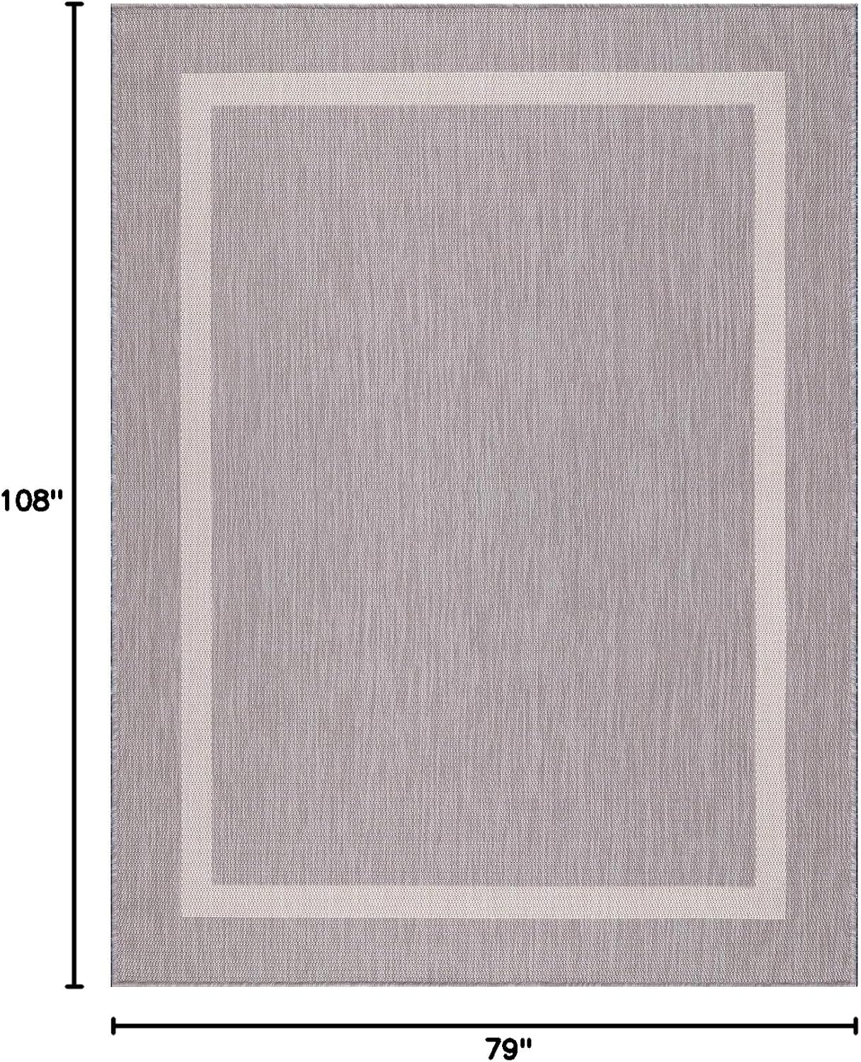 Bordered Outdoor Rug 6x9 Washable Outside Carpet for Indoor Patio Porch Waterproof Easy Cleaning Non Shedding Area Rugs Gray 6 x 9