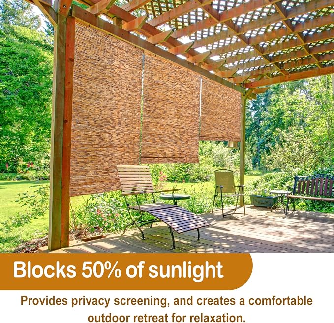 DoubleFill 2 Pcs Bamboo Shades Outdoor Reed Roll Up Blinds 36" W x 72" H Blackout Sunshade Cordless Bamboo Blinds for Home Porch, Patio & Windows Decor Shutters Sunlight Privacy Screen(Carbon Brown)