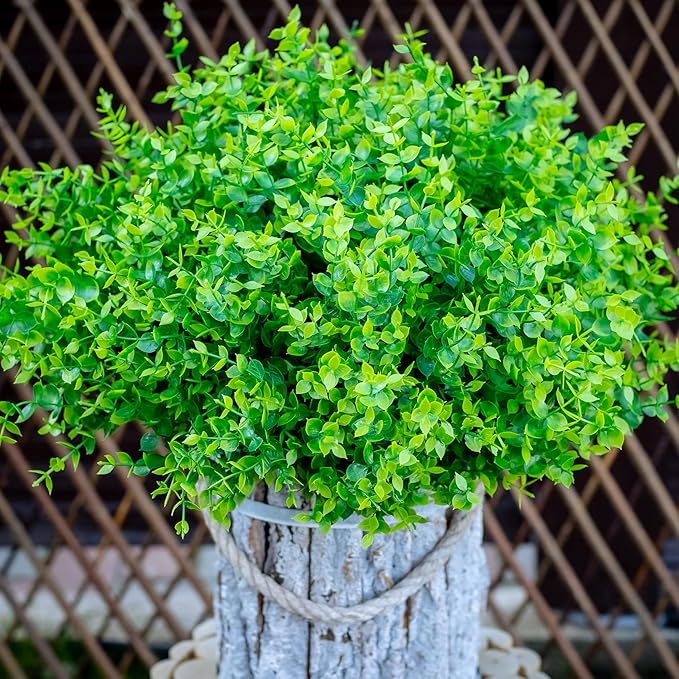 AXYLEX Fake Plants Flowers Outdoor Artificial Shrubs - 16 Bundles UV Resistant No Fade Faux Plastic Greenery Home Garden Porch Patio Decoration Office Indoor (Green)