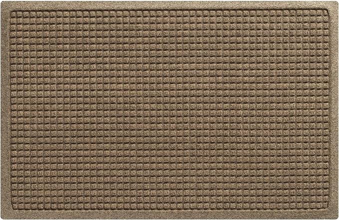 WaterHog Squares Front Door Mat Indoor Outdoor Entrance, Absorbent All-Weather Doormat with Non-Slip Rubber Backing, Dirt & Moisture Trapper, Low Profile, Easy Clean, Made in USA, 23"x35.5" Camel