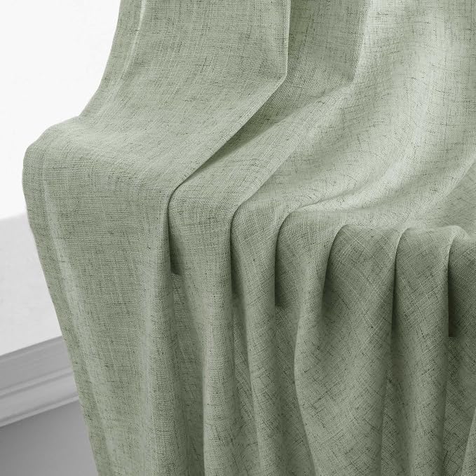 Sage Green Linen Curtains 102 Inches Long for Living Room 2 Panels Grommet Linen Drape Light Filtering Green Semi Sheer 102 Inch Curtains Spring Summer Boho Decor for Dining Room Bedroom Patio Door