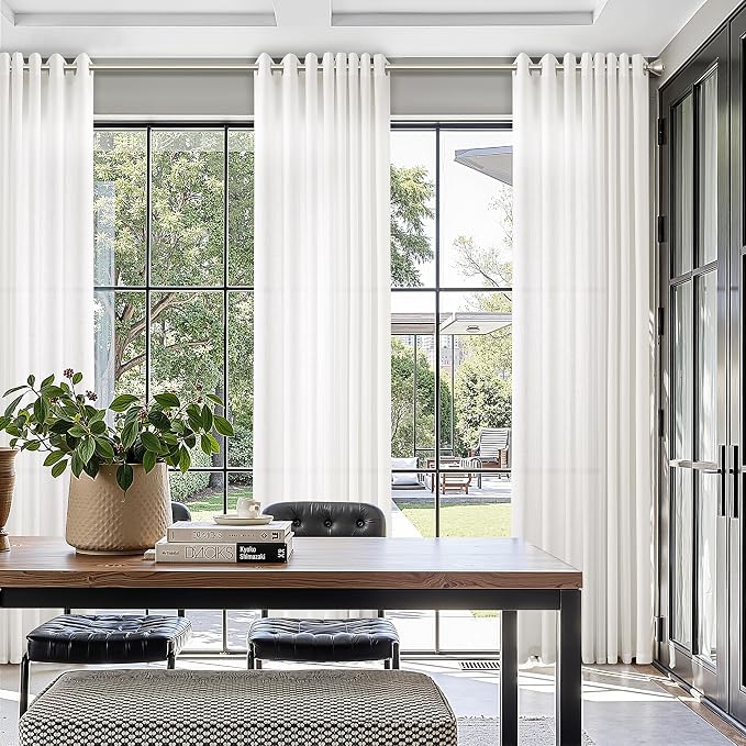 Ivory Linen Curtains 84 Inches Long for Living Room 2 Panel Set Grommet Elegant Semi Sheer Light Filtering Drapes Neutral Boho Off White Linen Blend Privacy Window Curtain for Bedroom Office 52X84