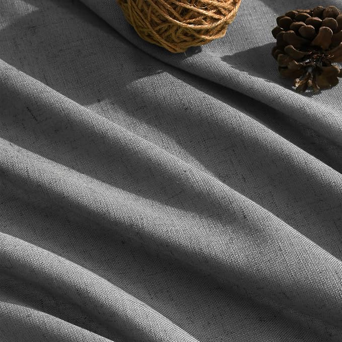 Nanspring Blazer Grey Curtain SheerLinen Blend Light Filtering Back Tab Curtains 102 Inches Long, Semi Sheer Privacy Drapes for Living Room & Bedroom, 52x102 inch, 2 Panels