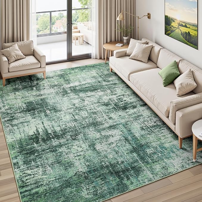 Lofus 5x7 Area Rug for Living Room, Green Abstract Rugs with Non-Slip Backing, Neutral Modern Washable Carpet for Bedroom Dining Room Home Office Nursery Indoor