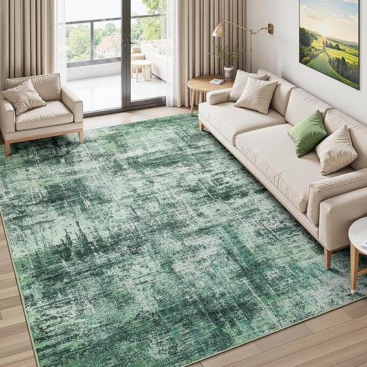 Lofus 5x7 Area Rug for Living Room, Green Abstract Rugs with Non-Slip Backing, Neutral Modern Washable Carpet for Bedroom Dining Room Home Office Nursery Indoor
