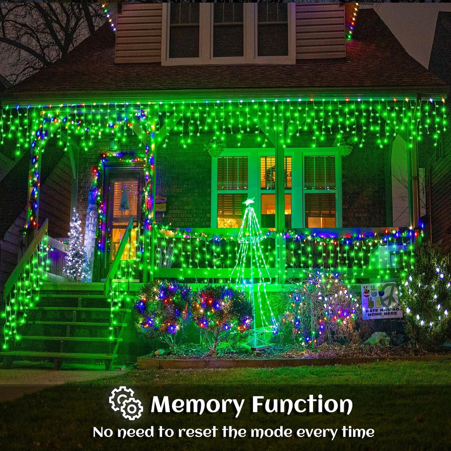 33ft Icicle Lights for Outside, Green Christmas Lights Outdoor Waterproof, 400 LED Twinkle Tree With 75 Drops Clear Wire Short Curtain for House, Room, Home Wall Indoor Decorations