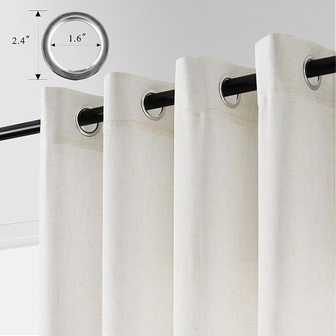 Cream 72 Inch Long Linen Curtains 2 Panels Set for Living Room Dining Grommet Linen Drapes Light Filter Boho Farmhouse Neutral Semi Sheer Curtain 72 Inches Length for Closet Cabin Bedroom Ivory