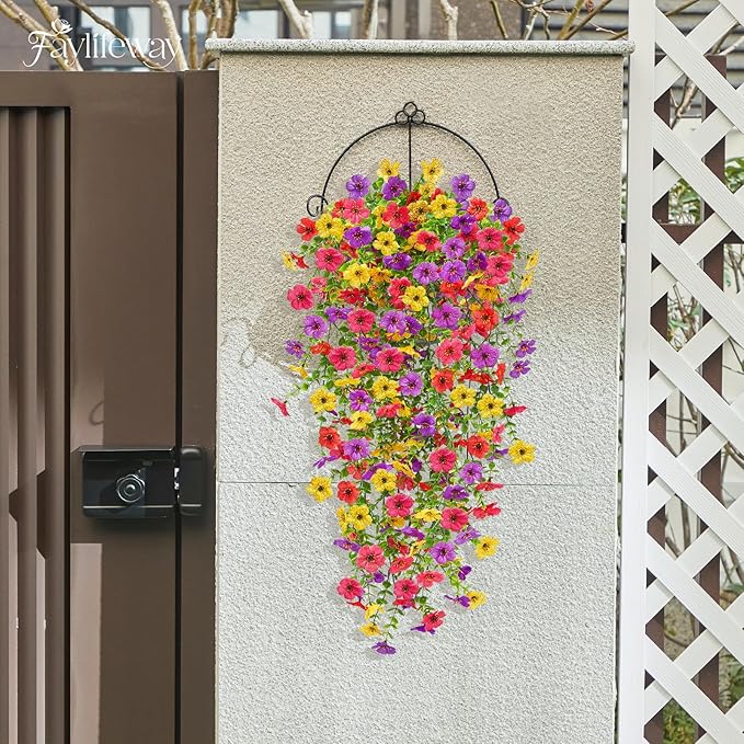 Artificial Hanging Flowers for Outdoors Spring Summer Decoration, 8PCS UV Resistant Silk Fake Hanging Plants for Patio Porch Front Yard Window Garden Indoor Decor(Spring Color,8PCS)