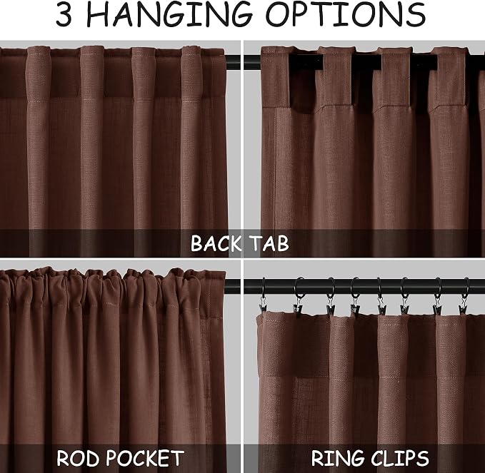 Rustic Brown Kitchen Tier Curtains 24 Inch Length Linen Blend Privacy French Country Light Filtering Short Curtain with Rod Pocket Back Tab for Over Sink Window Bathroom Laundry 2 Panels 30Wx24L