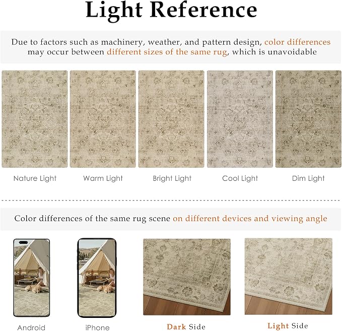 8x10 Easy Jute Neutral Area Rug Beige Vintage Indoor Outdoor Carpet Washable Non-Slip Farmhouse Large Throw Rug for Dining Room Office Farm Patio Porch Backyard Courtyard