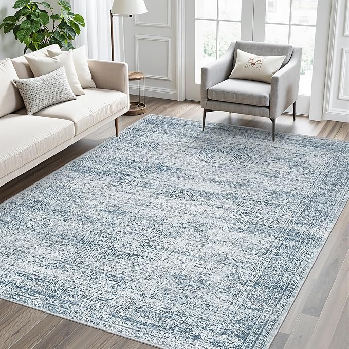 Soalmost 6x9 Area Rug for Living Room Washable 6x9 Non-Slip Modern Rugs for Bedroom Dinning Room Ultra-Thin Indoor Blue