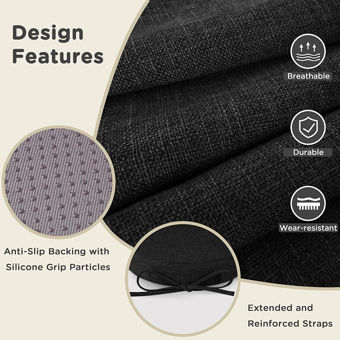 AddGrace Round Bar Stool Cushions with Ties Set of 2 Non Slip Seat Cushions 12x12 Inch Washable Chair Pads Removable Washable Cover Black