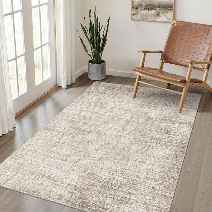 4x6 Rug Washable Area Rugs: Neutral Abstract Soft Modern Stain Resistant Small Indoor Floor Non-Slip Low Pile Throw Carpet for Entryway Kitchen Bedroom Nursery Kids Office Playroom Home House