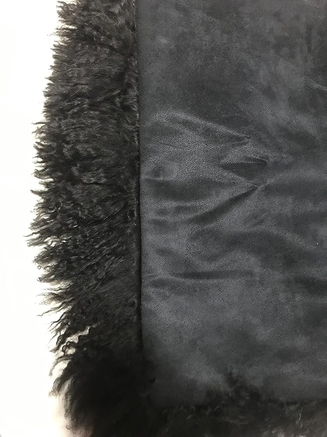 100% Real Mongolian Lamb Fur Cushion Cover/Pillowcase (20x20inch, Black) 1