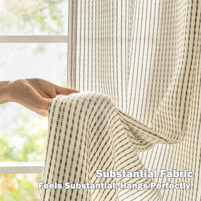 DriftAway 3D Chenille Striped Curtains 102 Inches Long Tweed Linen Textured Light Filtering Woven Embroidered Luxury Soft Drapes for Living Room Bedroom Grommet Privacy 2 Panels W52 x L102 Green Gray