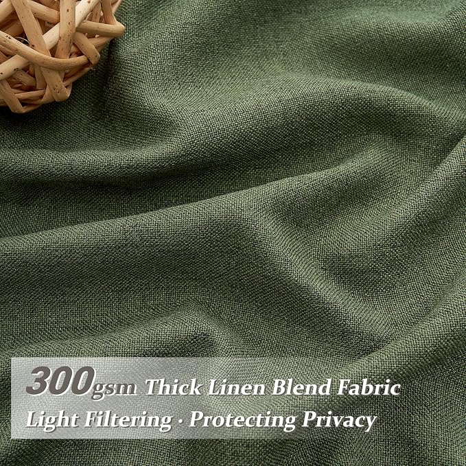 Custom Olive Green Pinch Pleated Drapes Linen Blend Light Filtering Curtains 86 Inches Long for Dining Room 2 Panels Set, Dark Academia Loden Memory Trained Sheer Curtain 84-86 Inch Length for Office