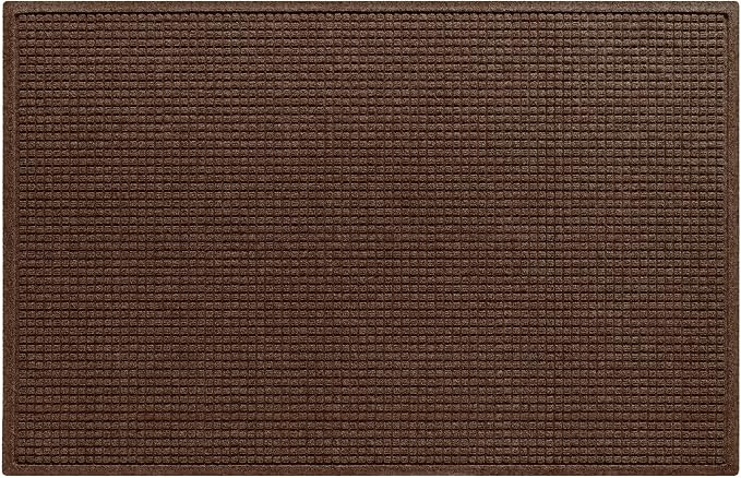 WaterHog Squares Front Door Mat Indoor Outdoor Entrance, Absorbent All-Weather Doormat with Non-Slip Rubber Backing, Dirt & Moisture Trapper, Low Profile, Easy Clean, Made in USA, 45.5"x70" Dark Brown