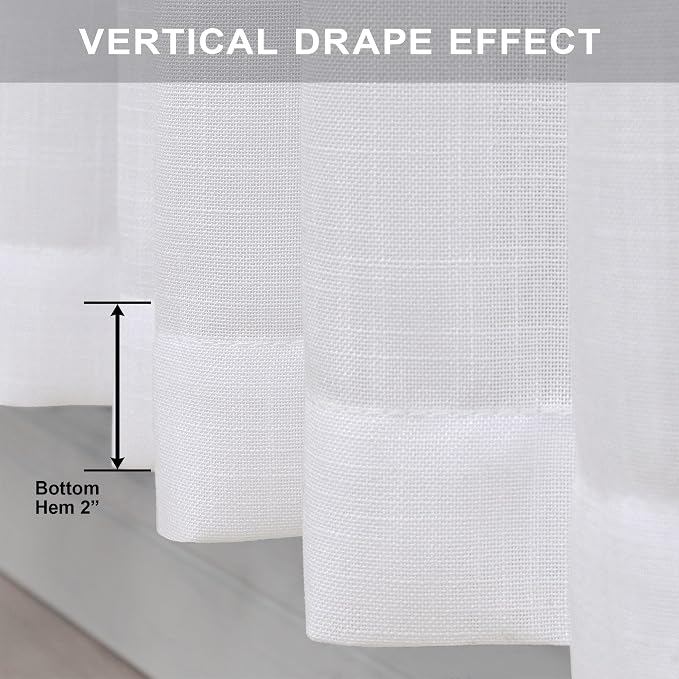 Pitalk Farm House Curtains 5 FT Wide by 84 Inches Long for Bedroom Fabric Sheer Linen Large Drape Light Extra Wide Curtain for Living Room Farmhouse 2 Panels Back Tab & Rod Pocket 60 x 84 Length White