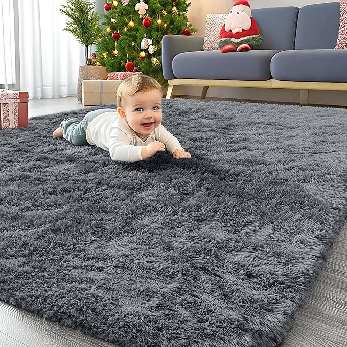 OLANLY 4x8 Area Rugs for Living Room Bedroom, Machine Washable Soft Fluffy Shaggy Bedside Rug, Indoor Floor Carpet for Kids Girls and Boys, Dorms, Nursery Rooms, Home Decor Aesthetic, Grey