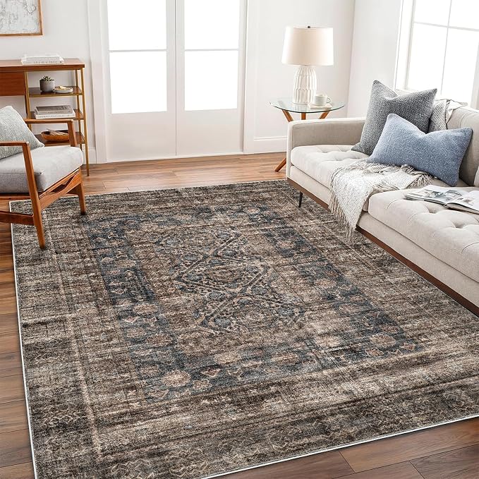 CHAMPLANT Area Rug 5'x7' Washable Rug Vintage Traditional Floor Cover Thin Retro Kitchen Indoor Distressed Non Slip Carpet for Living Room Bedroom Dining Room