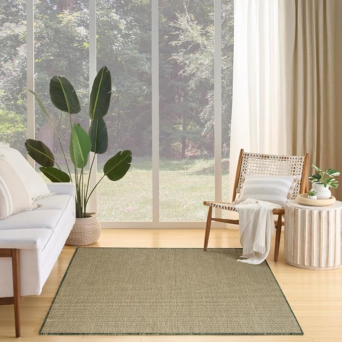 Nourison Home Courtyard Green 6' x 9' Area Rug - Easy Clean, Non Shedding, Bed Room, Living Room, Dining Room, Kitchen (6' x 9')