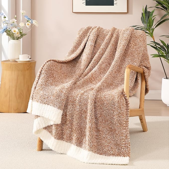 WRENSONGE Soft Throw Blanket for Couch-Cozy Reversible Knitted Blankets | Lightweight Warm Fluffy Decor for Women, Mom, Her & Girls, Sofa, Chair, Bed, 50x60in, Cationic Dyeing Burnt Orange