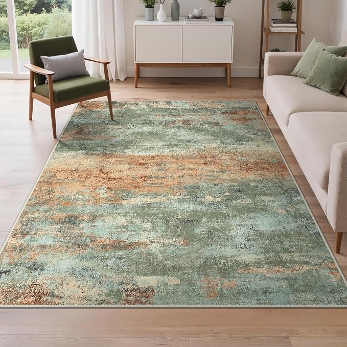 BEIMO Area Rugs 6x9 for Living Room Bedroom, Modern Abstract Machine Washable Rug, Large Soft Low Pile Floor Carpet with Non Slip Backing for Dining Room, Sage Green