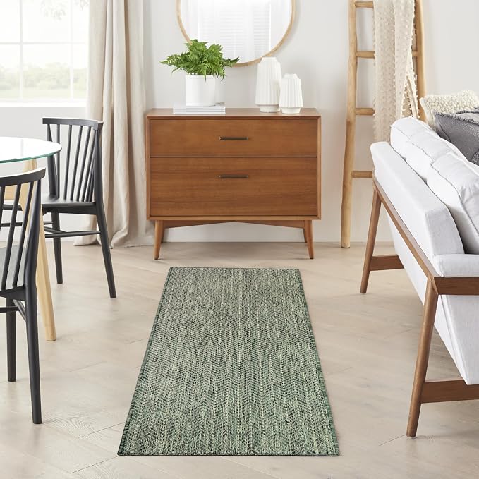 Nourison Home Horizon Indoor/Outdoor Green 2'2" x 8' Area Rug - Easy Clean, Non Shedding, Bed Room, Living Room, Dining Room, Kitchen (8' Runner)
