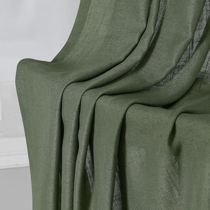 Olive Green Linen Curtains 84 Inches Long for Living Room 2 Panels Grommet Semi Sheer Linen Cotton Drape Boho Farmhouse Forest Green Curtain 84 Inch Length for Christmas Decor Dining Room Bedroom