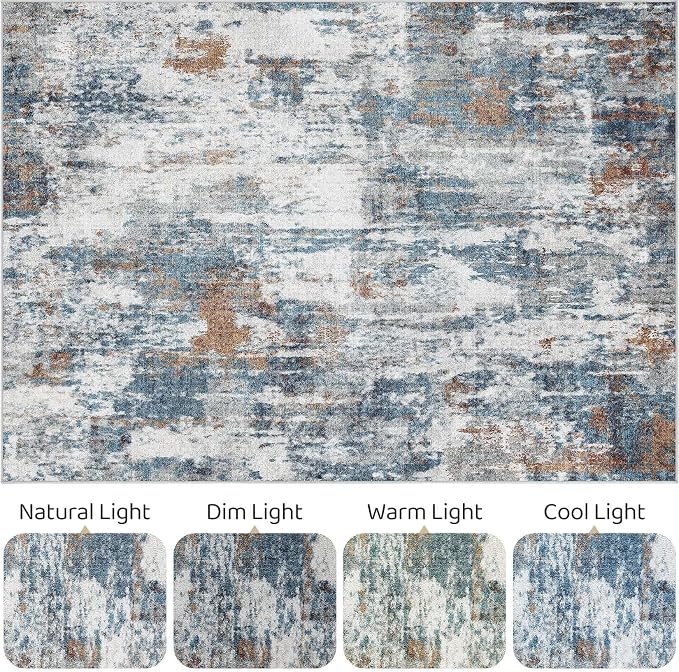 6x9 Area Rugs Living Room: Washable Large Abstract Neutral Modern Soft Rug Stain Resistant Indoor Floor Non-Slip Accent Carpet for Bedroom Nursery Playroom Dining Room Office Dorm Home- Rust Cyan