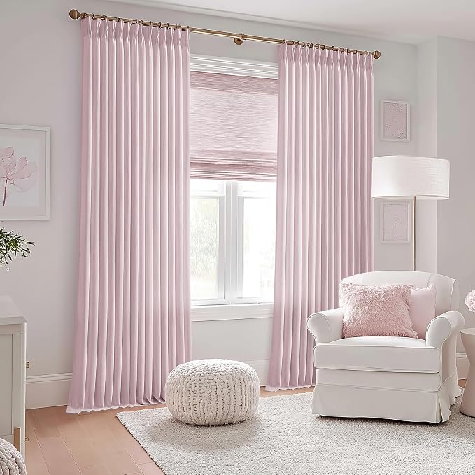Light Pink Linen Pinch Pleated Curtains 102 Inch Length 2 Panels for Girls Bedroom Nursery Soft Thick Linen Window Curtains 102 Inches Long Semi Sheer Light Filtering for Living Room Blush Dusty Pink