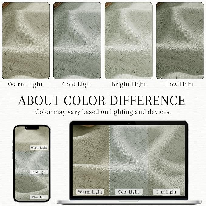 Nanspring Sage Green Linen Curtains 50 x 96 inches Long Living Room Back Tab Rod Pocket Semi Sheer Curtain Boho Privacy Light Filtering Thick Linen Drapes for Bedroom Nursery, Sage, Set of 2 Panels