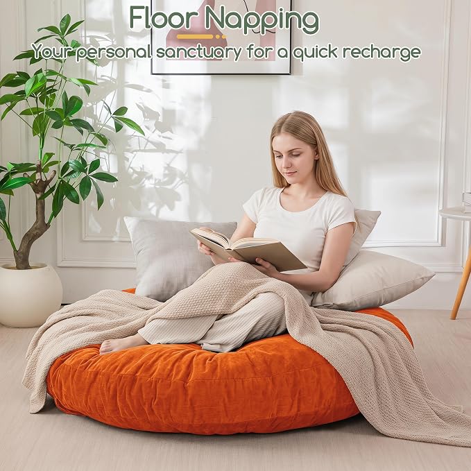 HIGOGOGO Papasan Chair Cushion with Chenille Cover (Without Chair), Soft Supportive Cushion, Orange, 48 x 48 Inch