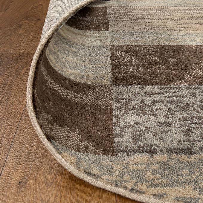 Superior Indoor Area Rug, Jute Backing, Plush Modern Rugs for Entryway, Kitchen Floors, Office Floor Cover, Color Block Rugs, Rockwood Collection, 8' Round, Slate