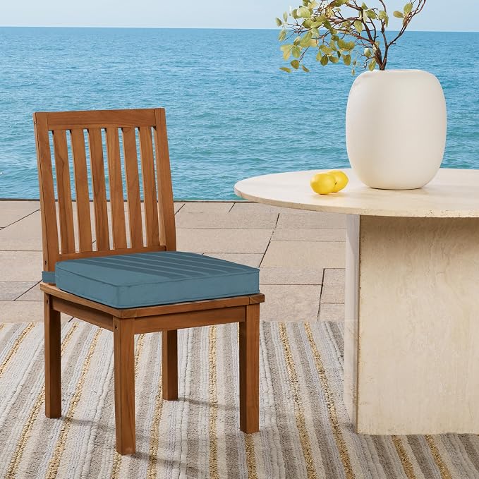 Arden 20x19 Luxury Foam Outdoor Double Welted Round Back Seat Cushion, Made with PROFOAM, Performance Fabric, Rain-Proof, Fade Resistant, Denim Blue Woven Solid