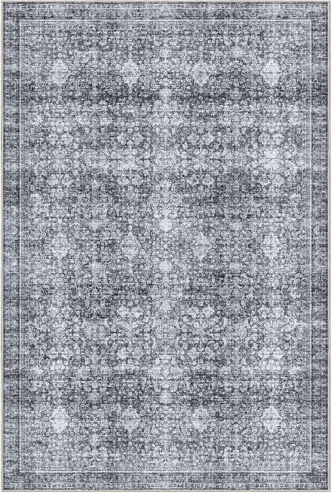 Sasttie 4x6 Area Rug, Ultra-Soft Washable Rug, Low Pile Foldable Thin Carpets with Non-Slip Backing, Skin-Friendly Stain Resistant Carpet for Living Room, Bedroom, Kitchen, Dorm, 4x6, Black Grey