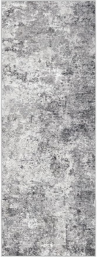 UERMEI 2X6 Washable Runner Rug for Hallway: Soft Neutral Modern Abstract Area Rug - Non-Slip Low Pile Long Throw Indoor Carpet for Kitchen Entryway Kitchen Bedroom Laundry Bathroom - Grey