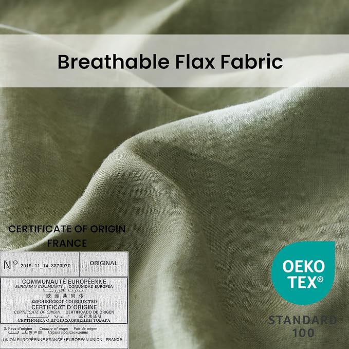 Simple&Opulence 100% Linen Duvet Cover Set with Crossed Embroidery Washed - 3 Pieces (1 Duvet Cover with 2 Pillow Shams) Soft Breathable Farmhouse - Sage Green, Queen Size