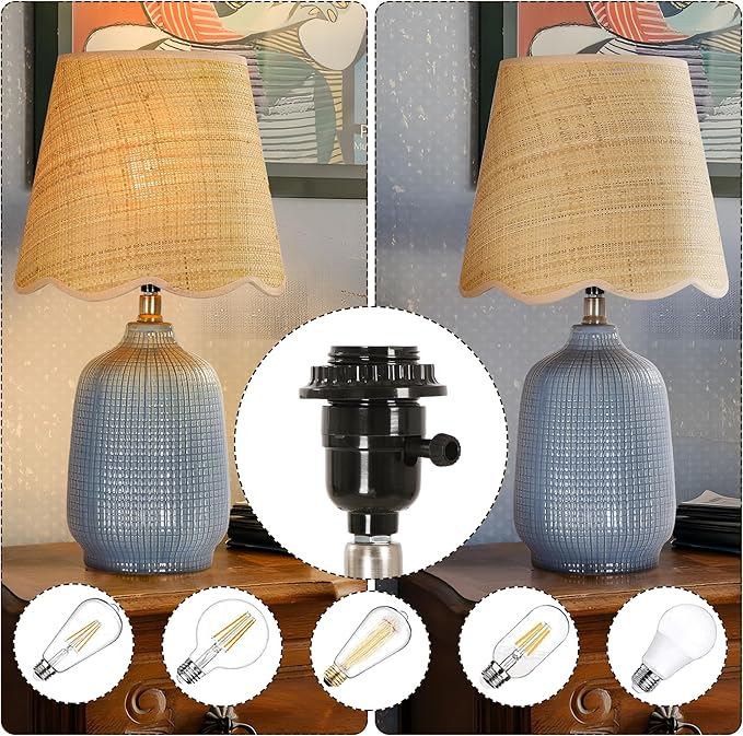 Pia Ricco 19" Modern Ceramic Table Lamp for Living Room Gray Blue Base Desk Lamps for Bedroom Farmhouse Bedside Nightstand Lamp End Table Lamps,Bule,Rattan Shade