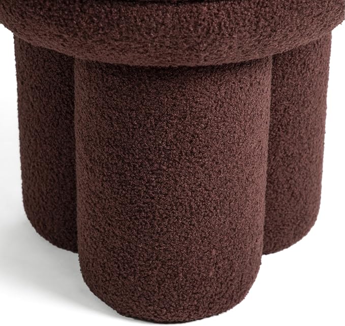 Furniture of America Rami Modern 17.5-inch Mushroom-Shape Upholstered Ottoman with Tri-Pillar Pedestal, Vanity Stool Chair, Small Foot Stool for Bedroom, Living Room, Entryway, Brown