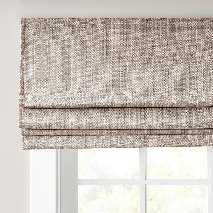 Madison Park Galen Cordless Roman Shade, 23"W x 64"H, Sheen Taupe – Room Darkening, Thermal Insulated, Energy Efficient Window Blind with Subtle Sheen Basketweave Fabric for Privacy