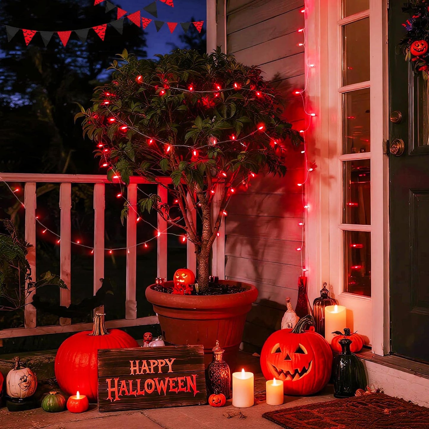 JMEXSUSS 33ft 100 LED Red Halloween Lights, 8 Modes Room String Light Indoor Plug-in, Clear Wire Red Christmas Lights Outdoor Waterproof for Halloween Bedroom, Party