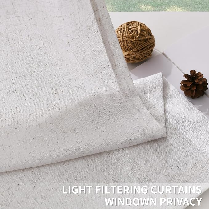Guken Beige Boho Farmhouse Pinch Pleated Linen Curtains 108 Inch Length 2 Panels Set for Living Room Bedroom Window Privacy Light Filtering Semi Sheer Back Tab Drapes with Hooks for Nursery 40x108