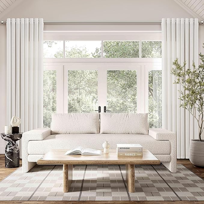Extra Long Ivory White Linen Curtains 108 Inches Length for Living Room Grommet Semi Sheer Elegant Sheer Drapes for Bedroom Light Filtering Neutral Boho Curtain 2 Panel for Large Window Office 9FT