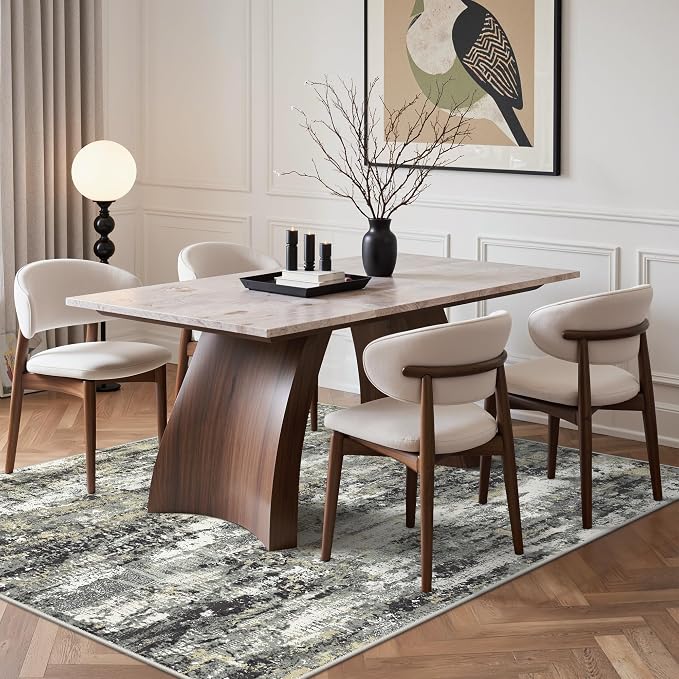 BEIMO Area Rugs 5x7 for Living Room Bedroom, Modern Abstract Machine Washable Rug, Large Soft Low Pile Floor Carpet with Non Slip Backing for Dining Room, Black/Beige