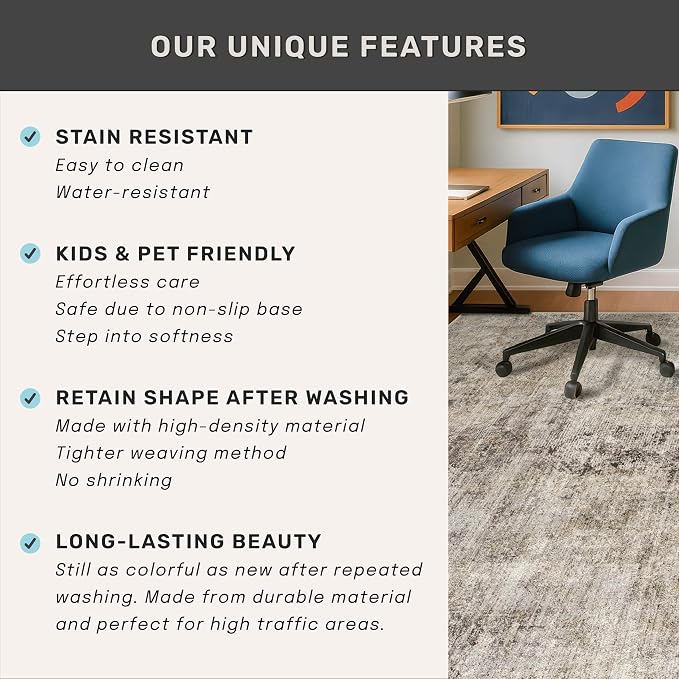 Washable 4x6 Rug for Small Living Room, Area Rug for Kitchen, Bedside, Large Entryway Indoor - Stain Resistant Non Slip with Rubber Backing, Unique Floral Aesthetic Décor, Taupe
