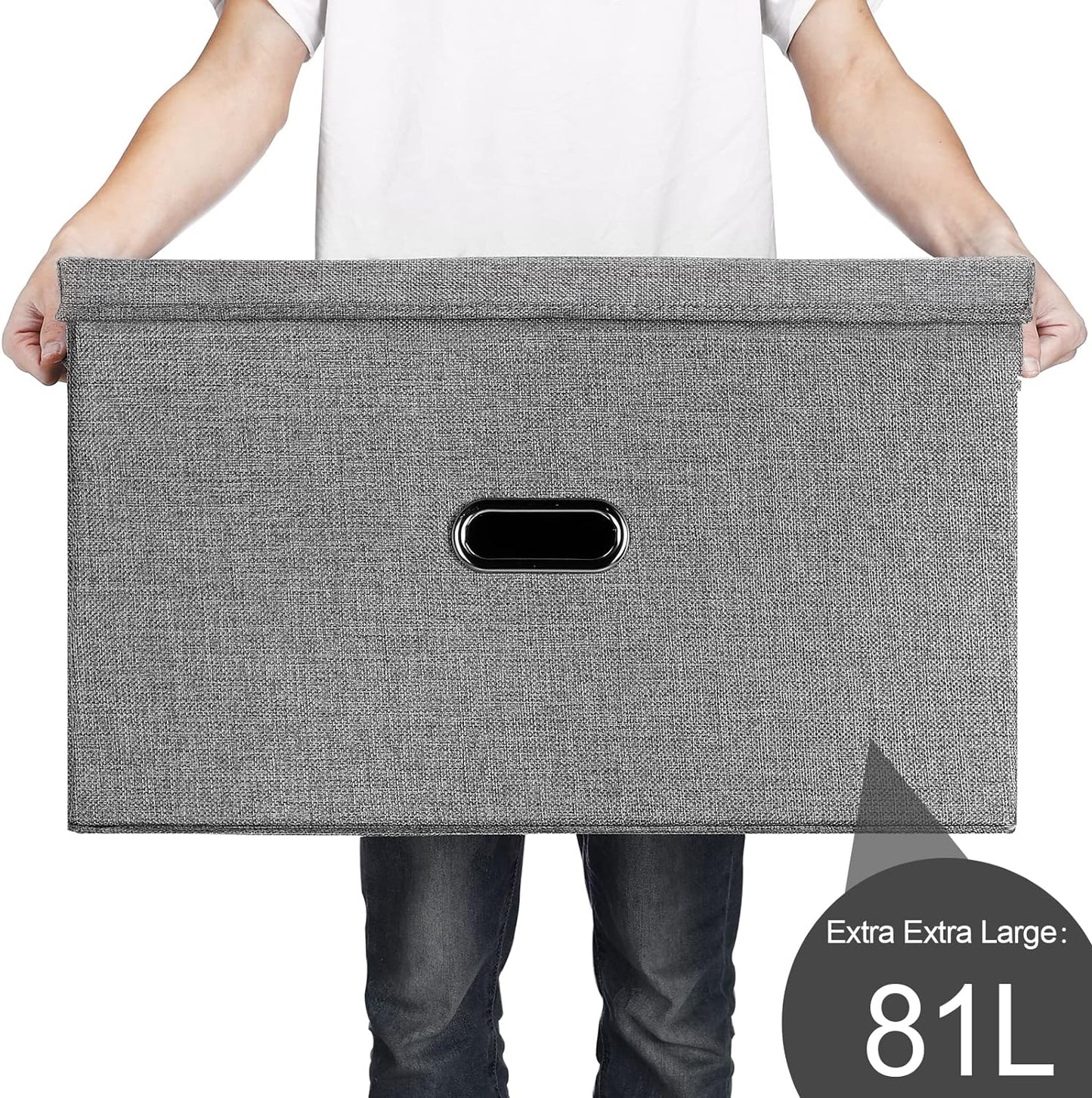 Large Linen Fabric Foldable Storage Bins with Removable Lid and Handles, Washable Storage Box Organizer Containers Baskets Cube with Cover for Bedroom,Office(Cream, XXL(2-Pack))