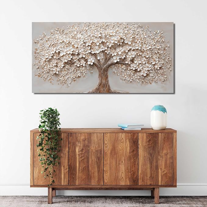 Canvas Wall Art Decor Prints Modern Botanical Wall Art Pictures for Living Room Canvas Art Wall Decor Tree of Life Wall Art Decor White Flower Wall Art Prints Artwork for Walls Bedroom Office Decor 20" X 40"
