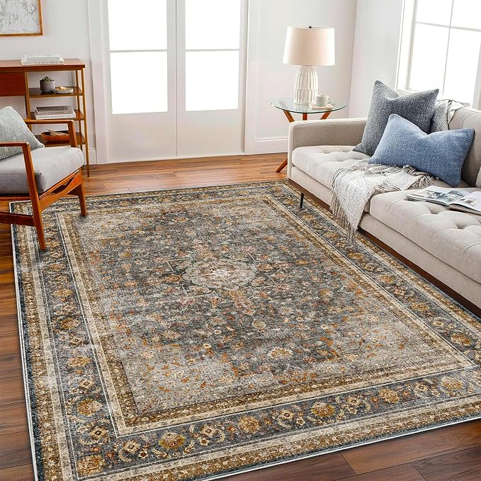 CHAMPLANT Washable Area Rug 10'x14' Boho Design Non-Shedding Easy Care Ideal for High Traffic Areas in Living Room Bedroom Office Coffee Table Kitchen Large Carpet